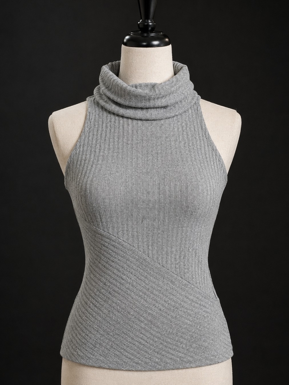 Time and Tru Grey Ribbed Sleeveless Turtleneck Tank
